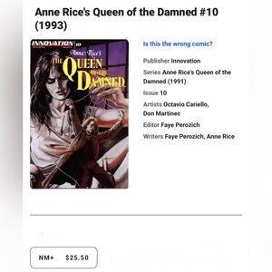Anne Rice's The Queen of the Damned #10 Comic Cover - 1993